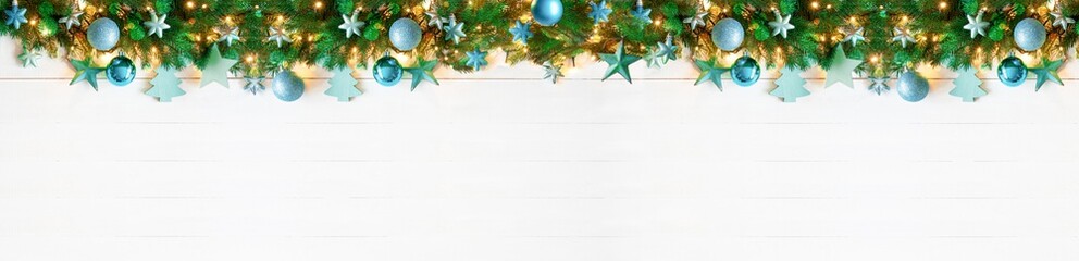 Panorama Turquoise Christmas Banner, Copy Space