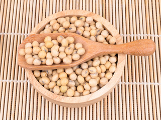 created shot of beans on wooden bowl in studio
