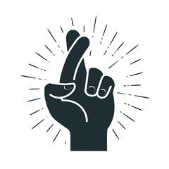 Fingers crossed, hand gesture. Lie, on luck, superstition symbol or icon. Vector illustration - obrazy, fototapety, plakaty