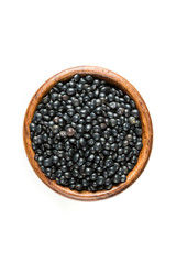 Black beluga lentils isolated on a white background