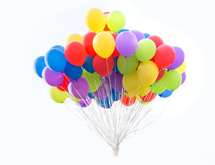 helium bubbles, colorful balloons on white background