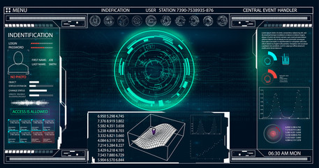 Radar screen. Vector illustration for your design. Technology background. Futuristic user interface. HUD.