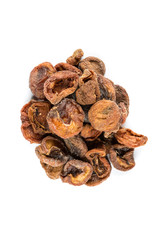 Organic dried apricots isolated on a white background