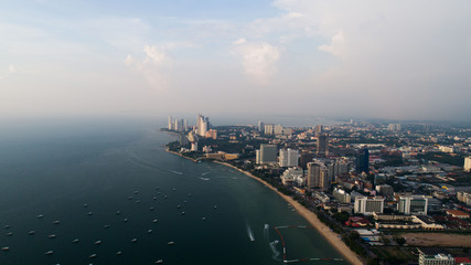Skyline of Pattaya from aerial drone view, Pattaya city, Chonburi, Thailand