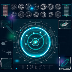 Radar screen. Vector illustration for your design. Technology background. Futuristic user interface. HUD.