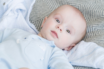 Close-up portrait sweet adorable child. Indoors shot, concept image