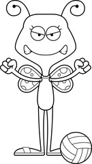 Cartoon Angry Beach Volleyball Player Butterfly