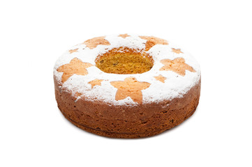 homemade traditional fruit cake isolated at white background
