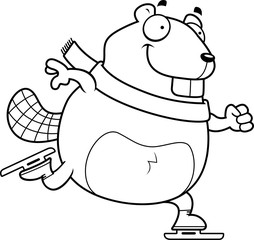 Cartoon Beaver Ice Skating