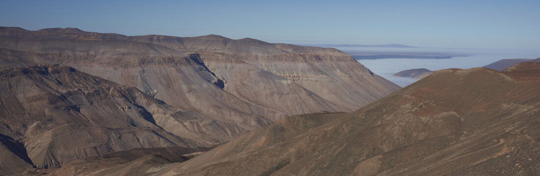 Large river canyon of the Rio Camarones running through the Atacama Desert in the Arica y Parinacota Region of northern Chile.