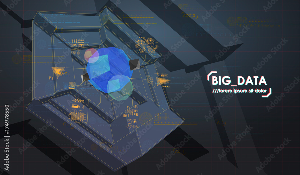 Poster big data visualization. abstract futuristic background with visual data complexity. information aest