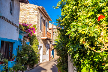 Fototapeta na wymiar Charming street in an old village of Lefkara. Larnaca District, Cyprus