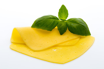 Cheese slices on the white background.