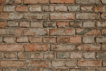 Grunge old abandoned brick wall background.