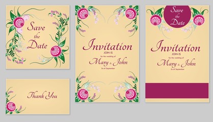 A set of invitations with ornament in the Slavic folk style