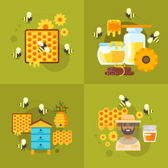 Fototapeta premium honey and beekeeping illustrations