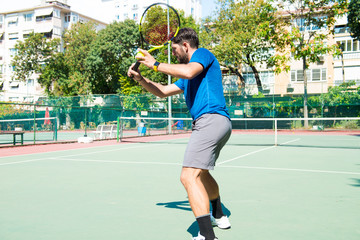 tennis player is training before the match