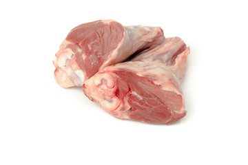 Fresh red meat, lamb shank raw, chops isolated on white