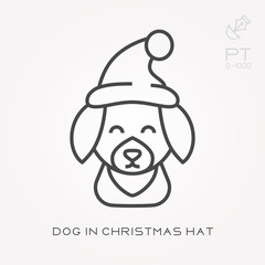 Line icon dog in christmas hat