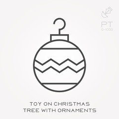 Line icon toy on christmas tree with ornaments