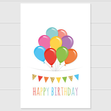 Birthday card template with colorful balloons