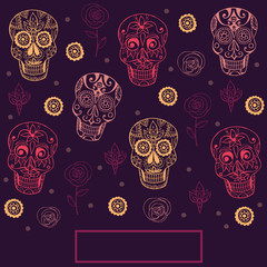 Vector background  with mexican skulls. Day of the dead