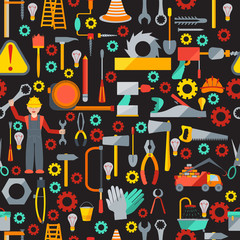 seamless pattern. Illustration with images of tools for construction or repair. vector illustration.