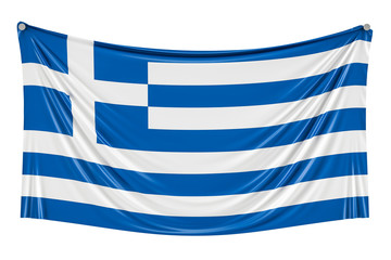 Greek flag hanging on the wall, 3D rendering