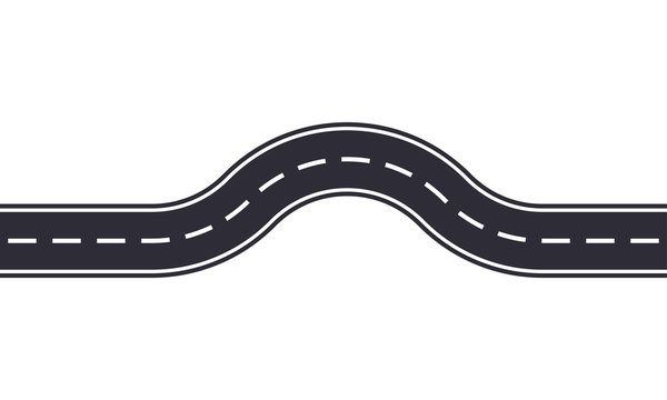 Winding road design template isolated on white background. Seamless asphalt road or highway. Vector illustration.