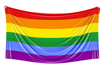 Rainbow flag LGBT hanging on the wall, 3D rendering