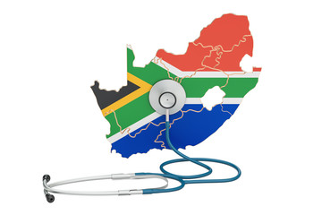 South Africa map with stethoscope, national health care concept, 3D rendering