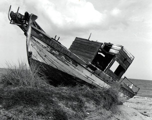 Old wrecked Greek fishing boat