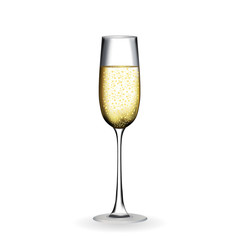 Naturalistic glass with festive champagne. Vector Illustration.