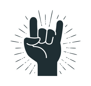 Rock symbol, hand gesture. Cool, party, respect, communication icon. Silhouette vector illustration