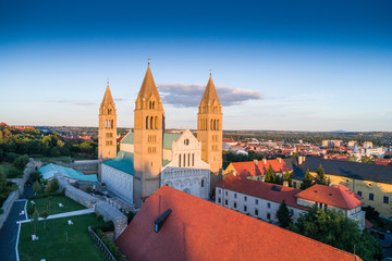 Pecs, Szekesegyhaz. Bird eye view
