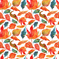 Hand drawing watercolor yellow autumn birch leaves pattern