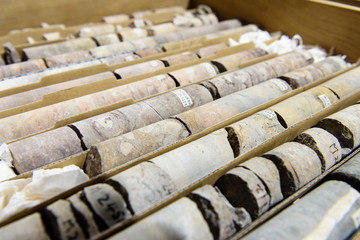 Rock core samples at the Geological Survey of Northern Ireland. - obrazy, fototapety, plakaty