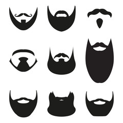Beard set isolated on white background. Different silhouettes of beard. Vector illustration.
