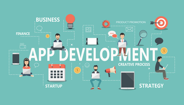 Flat vector design illustration concept for application development. Concept to building successful business.