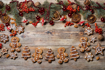 Christmas background on wooden