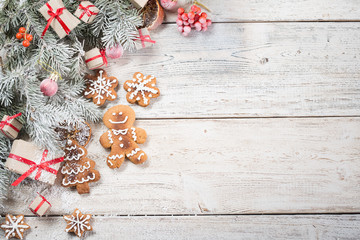 Christmas background on wooden