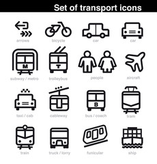 Set transport icons on white background. Vector elements.