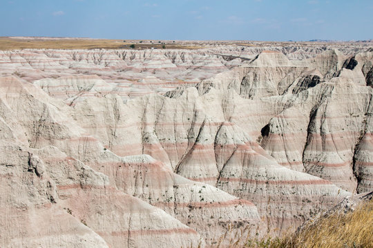 Rock formations in the Badlands National Park in South Dakota