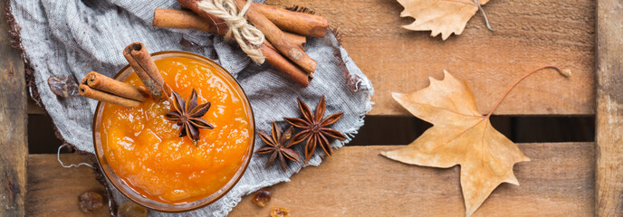 Fall autumn pumpkin jam confiture with spices