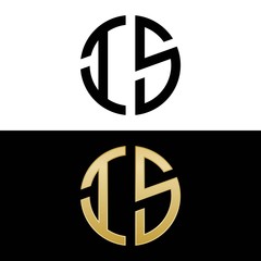 is initial logo circle shape vector black and gold