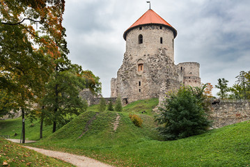 Old medieval castle ruins in Cesis town, Latvia