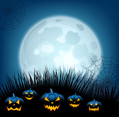 Halloween background with pumpkins and moon.