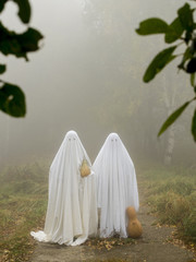 Two scary ghosts in the woods
