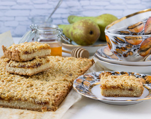 A piece of pie with jam.