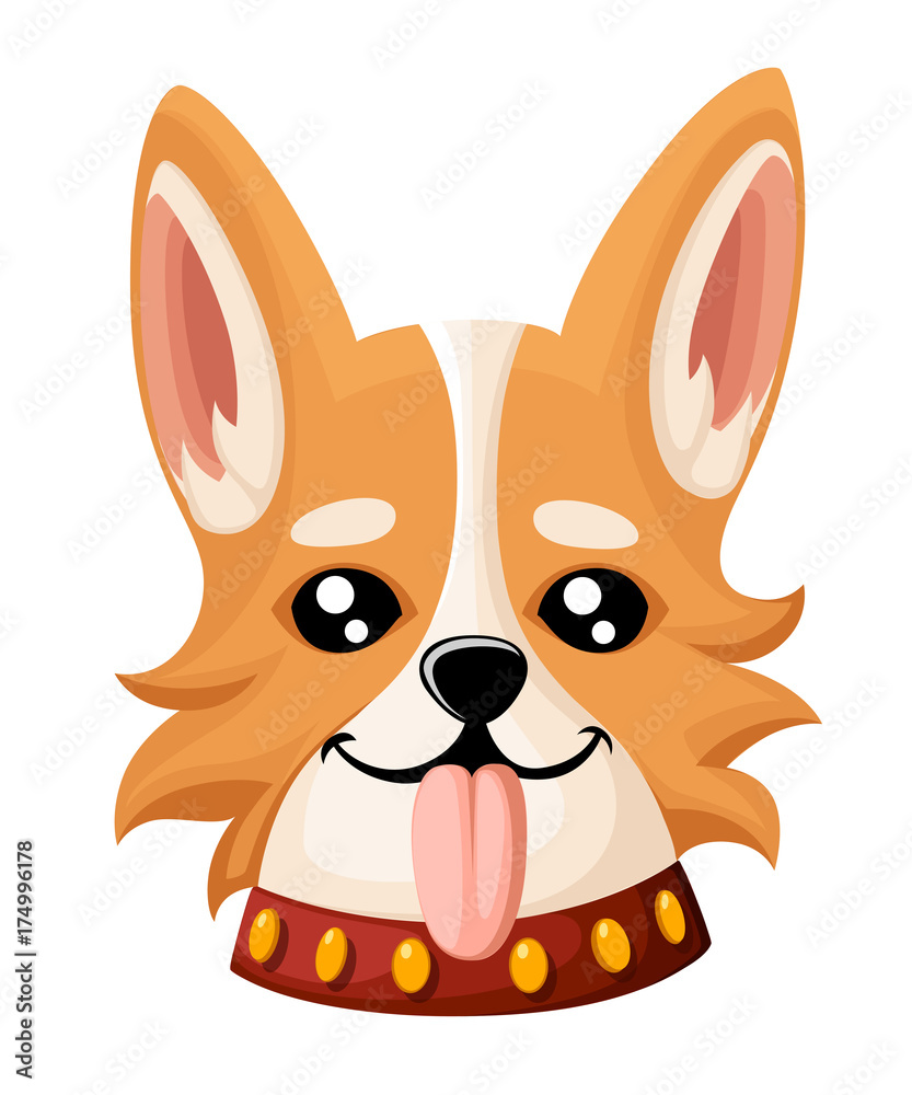 Wall mural Vector illustration of cute dog Welsh Corgi. Nice puppy for greeting card, pet shop or veterinary clinics. Dog Welsh Corgi standing Web site page and mobile app design element.